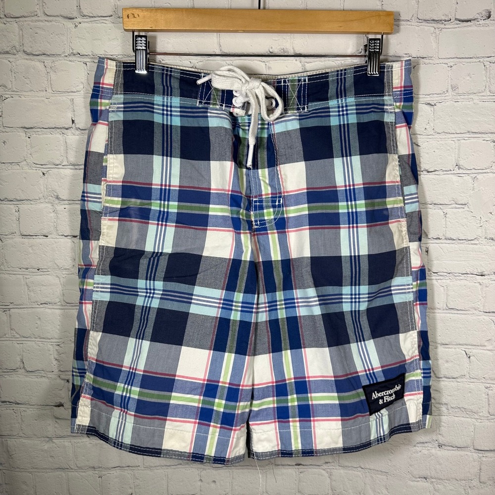 Abercrombie & Fitch Mens Plaid Swim Trunks‎ Blue Green Pink Mesh Lined Large